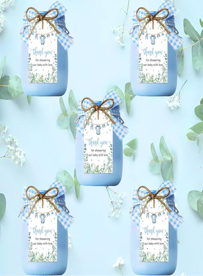 Serencatcher Baby Shower Thank You Tags Boy, 50pcs Greenery Blue Boy Clothes Thank You Tags with String Thank You for Showering Our Baby with Love Gift Tags for Baby Shower Party Favors - Image 2